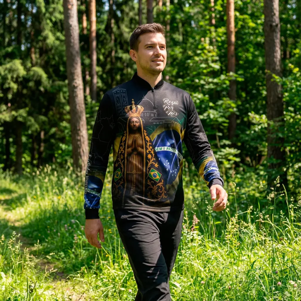 COMPRE 1 LEVE 3 - Camisa Nossa Senhora Aparecida Rogai Por Nós Manga Longa Preta