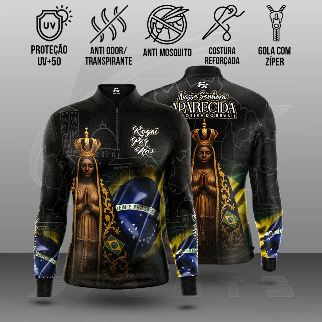 COMPRE 1 LEVE 3 - Camisa Nossa Senhora Aparecida Rogai Por Nós Manga Longa Preta