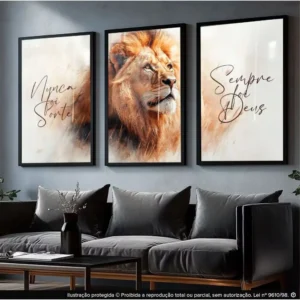 Alternative view of Quadro Mosaico 3 Peças 180x80cm — Leão "Nunca Foi Sorte, Sempre Foi Deus" | Alta Definição