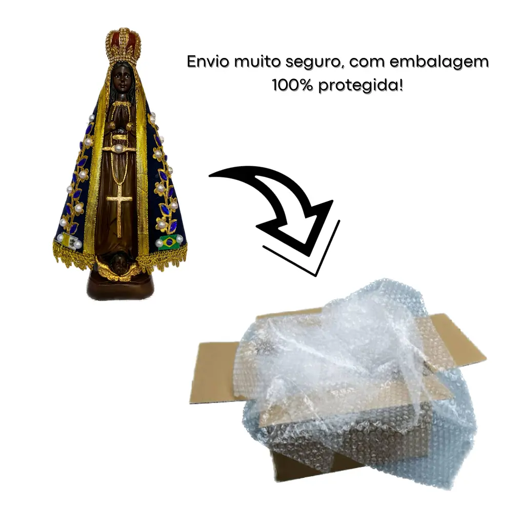 Nossa Senhora Aparecida 32cm Manto Original com Pérolas de Cristal