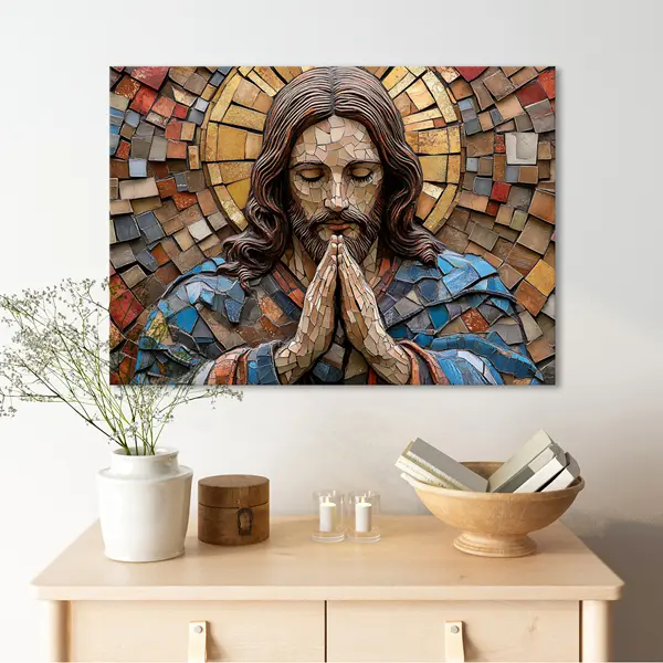 COMPRE 1 LEVE 2 - 180x100cm Jesus Cristo em Oração — Arte Sacra Mosaico Premium | Alta Definição