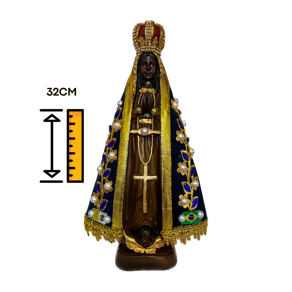Nossa Senhora Aparecida 32cm Manto Original com Pérolas de Cristal
