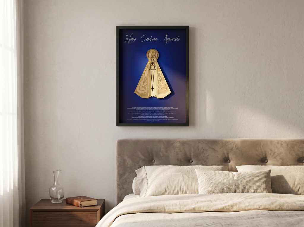 COMPRE 1 LEVE 2 - Quadro Nossa Senhora Aparecida 80x120cm — Alto Relevo Dourado com Oração | Moldura Premium