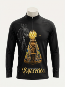 Camisa Nossa Senhora Aparecida Manga Longa com Zíper - OFERTA RELÂMPAGO COMPRE 1 LEVE 3
