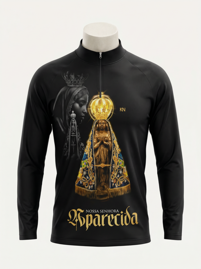 Camisa Nossa Senhora Aparecida Manga Longa com Zíper - OFERTA RELÂMPAGO COMPRE 1 LEVE 3