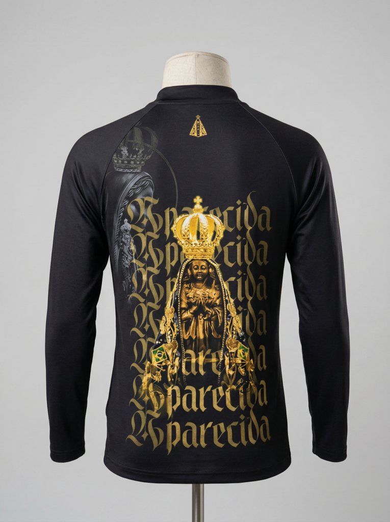 Camisa Nossa Senhora Aparecida Manga Longa com Zíper - OFERTA RELÂMPAGO COMPRE 1 LEVE 3