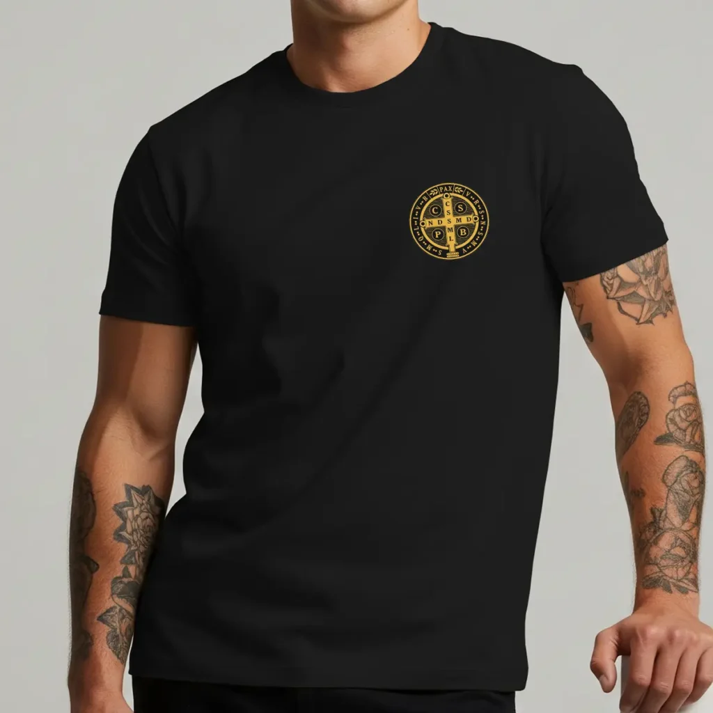 COMPRE 1 LEVE 3 - Camiseta Religiosa Medalha de São Bento A Cruz Sagrada