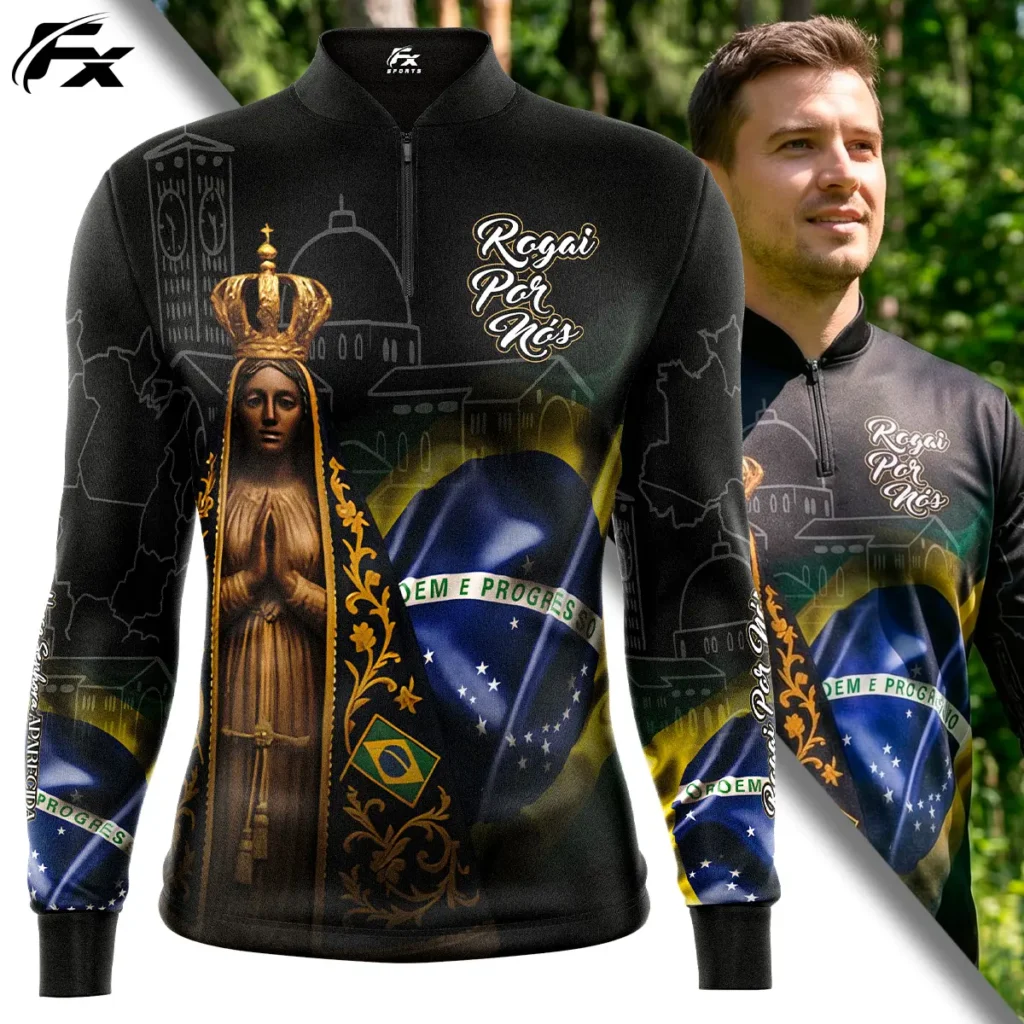 COMPRE 1 LEVE 3 - Camisa Nossa Senhora Aparecida Rogai Por Nós Manga Longa Preta
