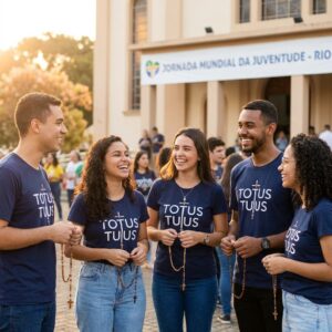Camiseta Católica Totus Tuus Algodão Premium - lifestyle