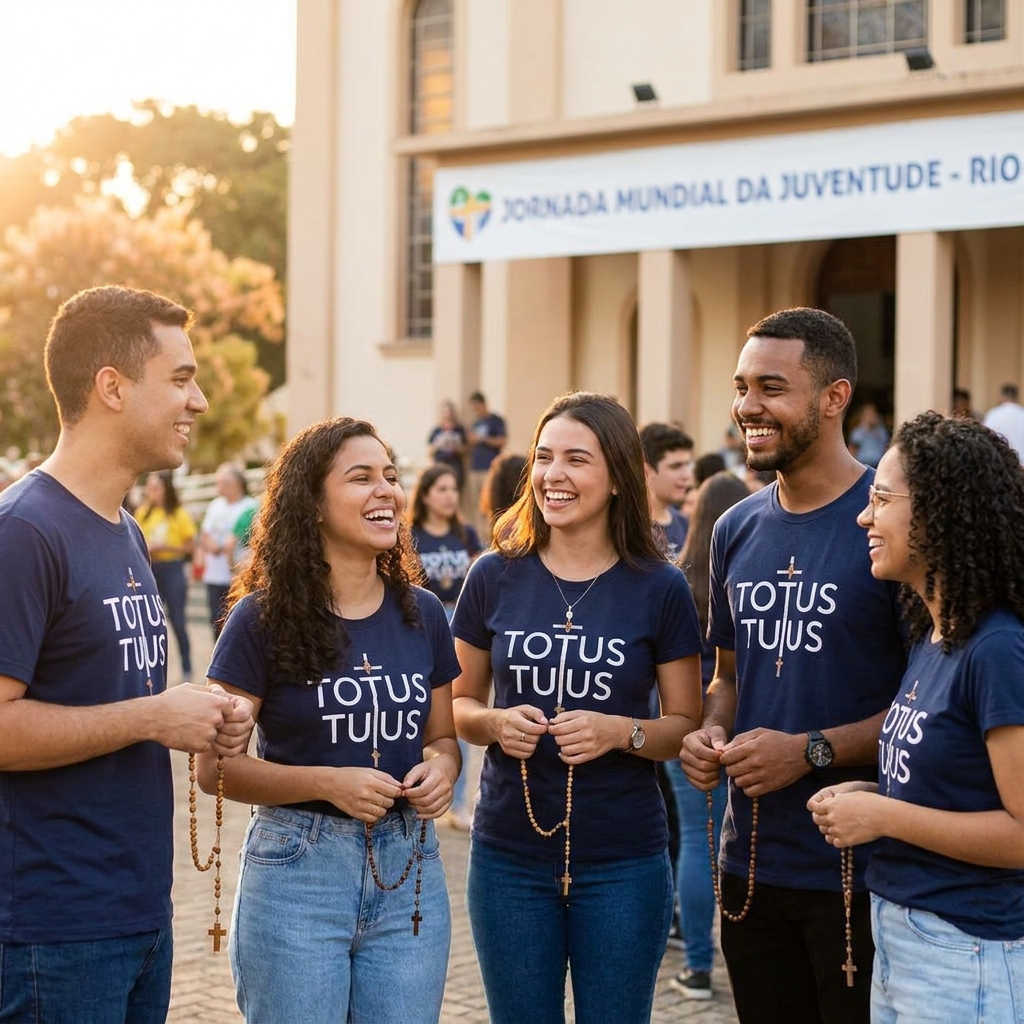 Camiseta Católica Totus Tuus Algodão Premium - lifestyle
