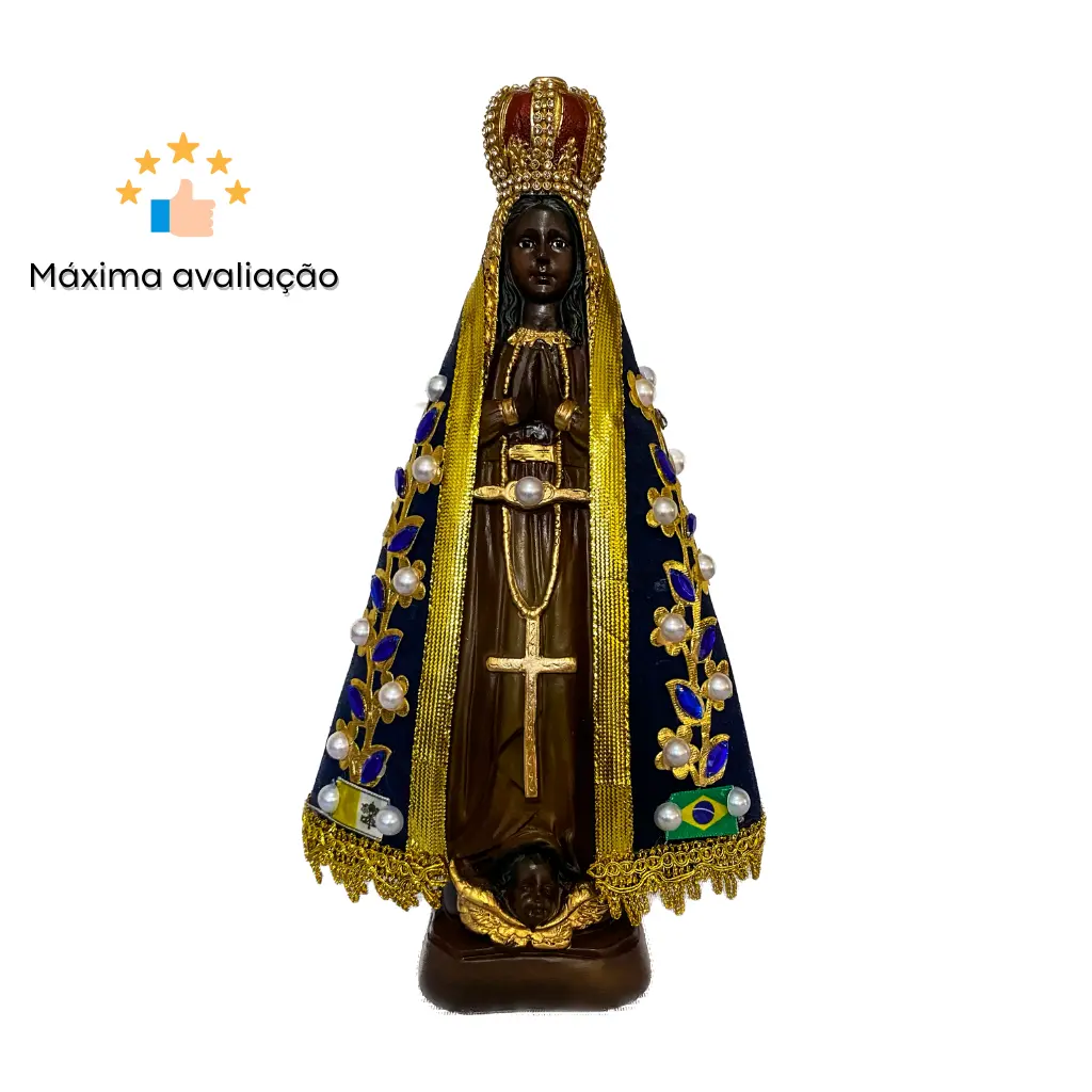 Nossa Senhora Aparecida 32cm Manto Original com Pérolas de Cristal