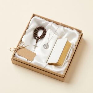 Kit Batismo Padrinhos (terço + medalha + livrinho)