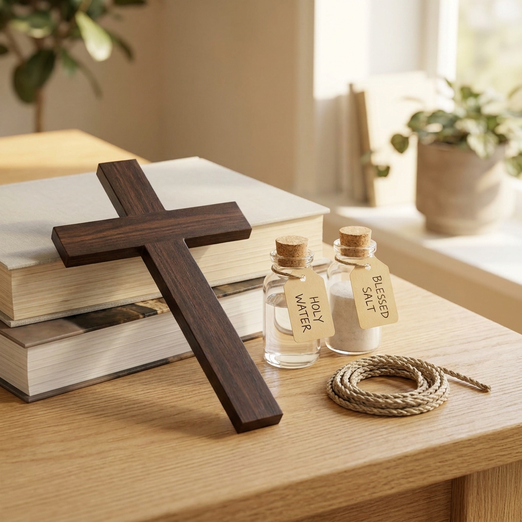 Kit Casa Abençoada (crucifixo parede + água benta + sal) - hero