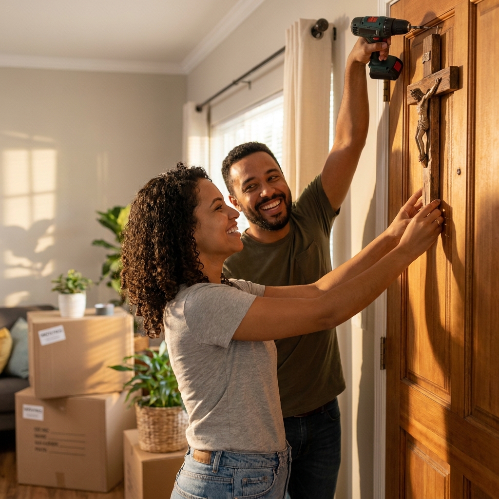 Kit Casa Abençoada (crucifixo parede + água benta + sal) - lifestyle