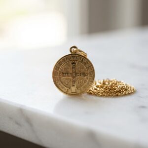 Medalha de São Bento Folheada a Ouro 18k