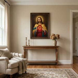 Quadro Sagrado Coração de Jesus 50x70 Moldura Madeira