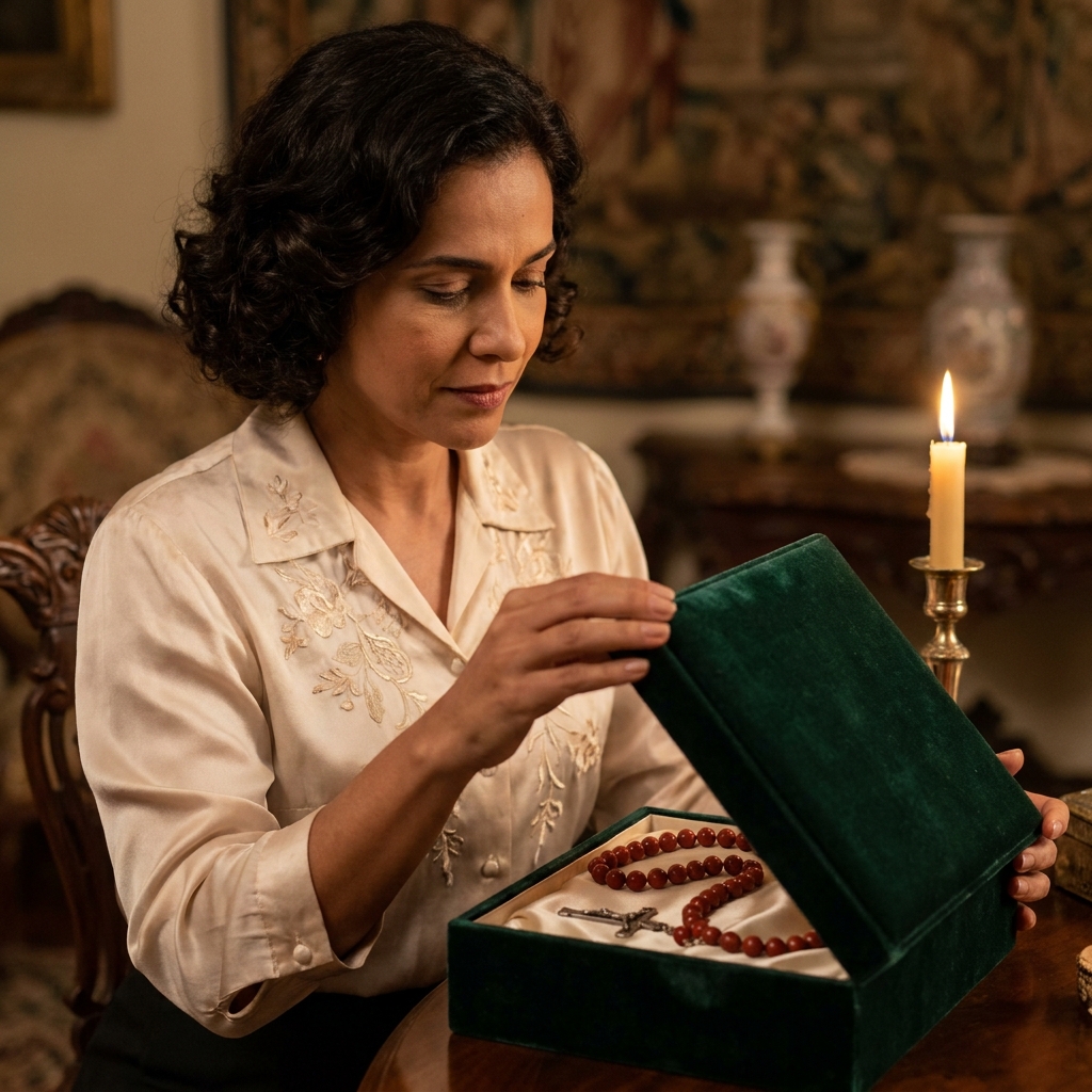 Terço de Jaspe Vermelho com Crucifixo Prata - lifestyle