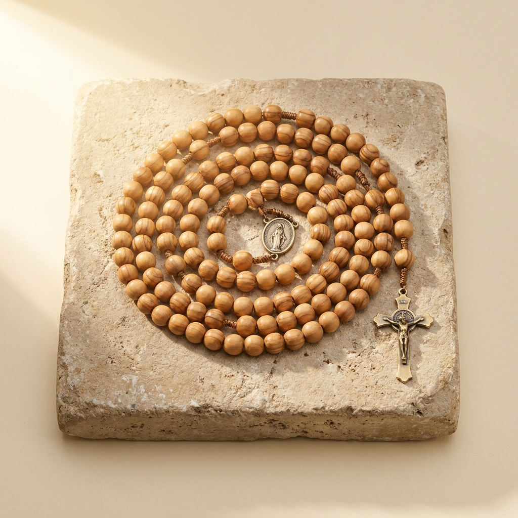 Terço de Madeira de Oliveira de Jerusalém