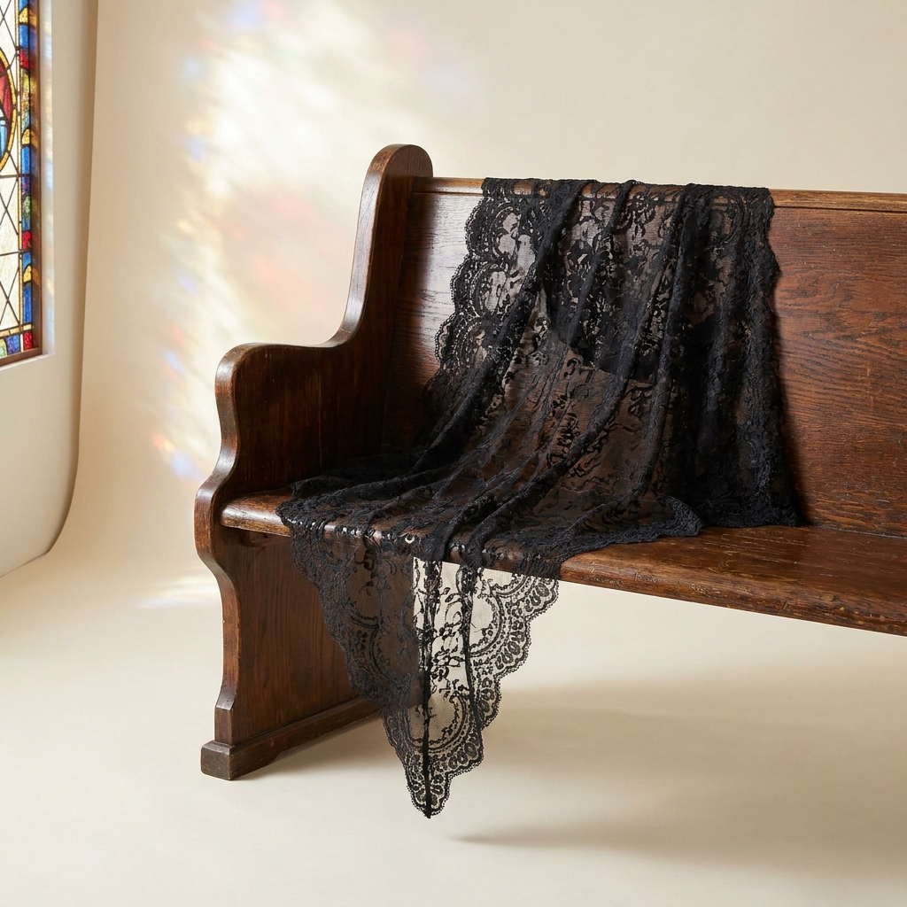 Véu/Mantilha Católica Bordada Renda Preta