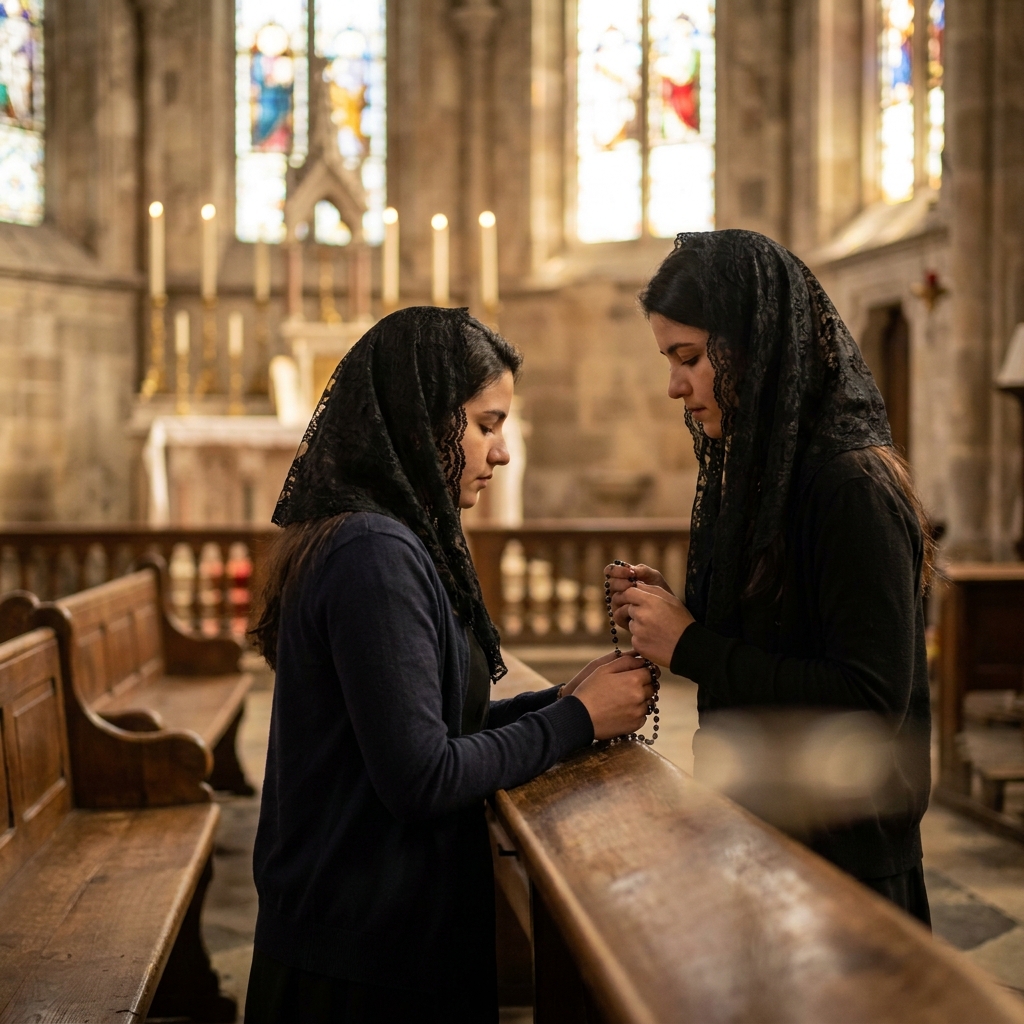 Véu/Mantilha Católica Bordada Renda Preta - lifestyle