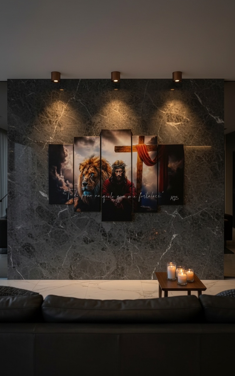 Mosaico Jesus e Leão de Judá instalado em sala premium