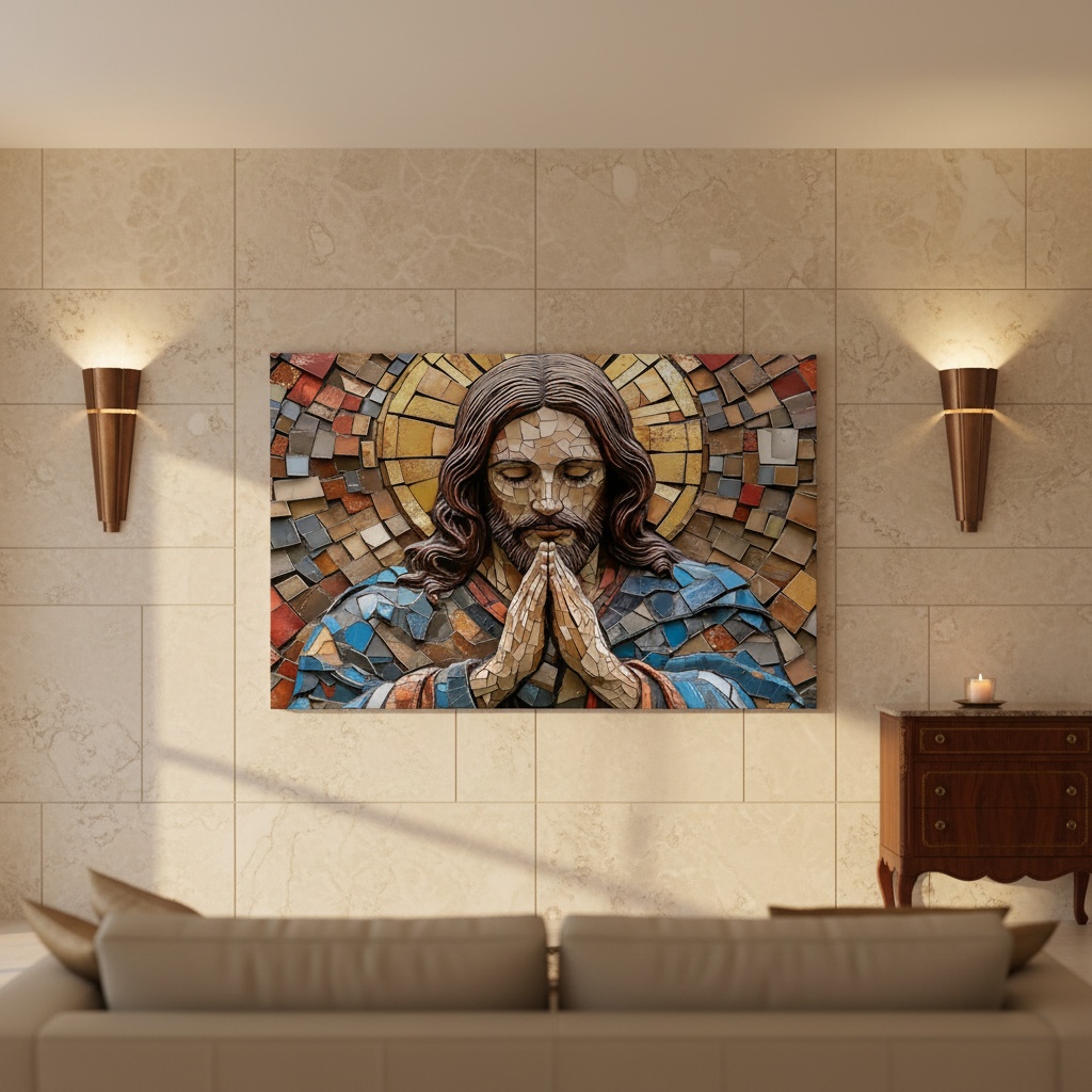 Quadro Jesus Cristo em Oração instalado em sala premium