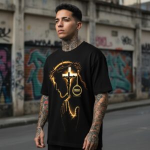 Alternative view of COMPRE 1 LEVE 3 — Camiseta Cristã Streetwear Cruz Iluminada