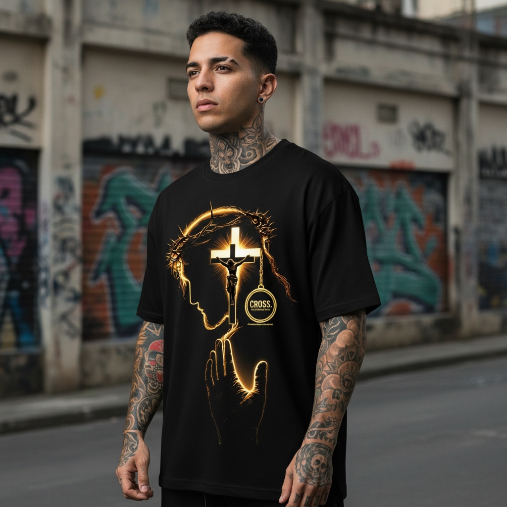 Camiseta Jesus Cristo streetwear em uso